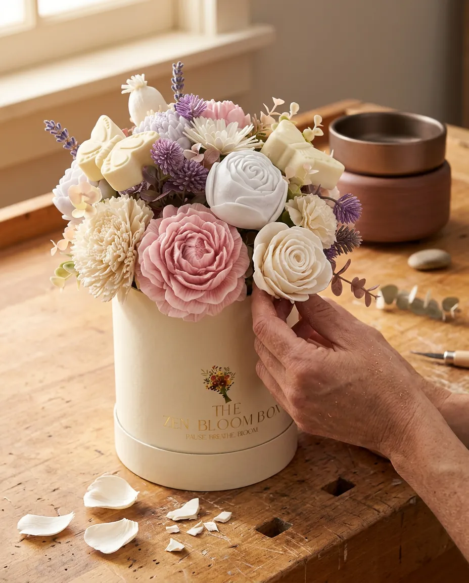 Hands carving sola wood petals